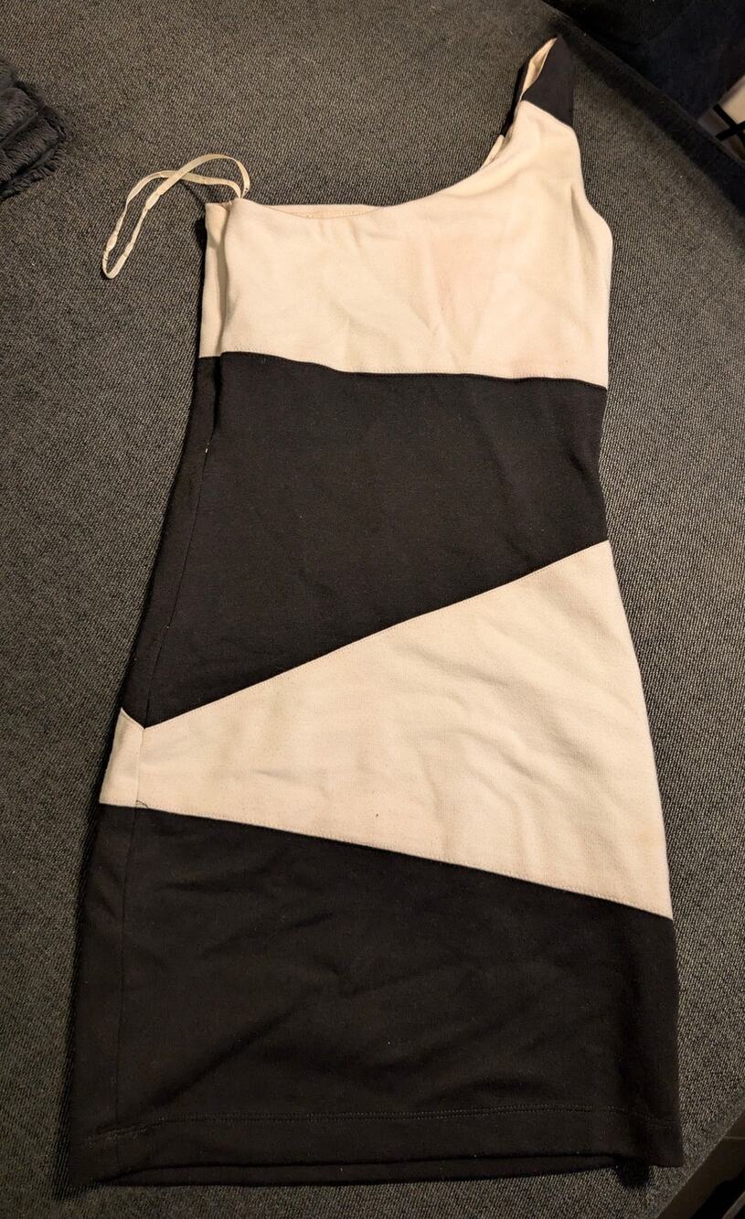 Black and White One-Shoulder Bodycon Colorblock Dress Size Small
